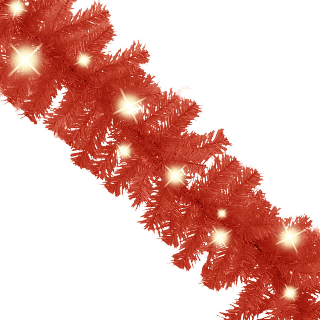 Christmas Garland with LED Lights 5 m Red