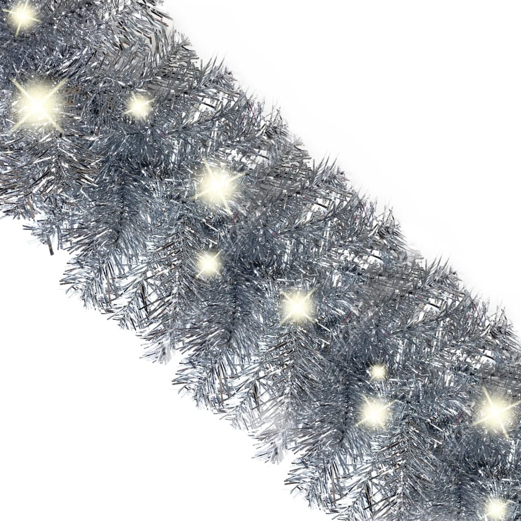 Christmas Garland with LED Lights 5 m Silver