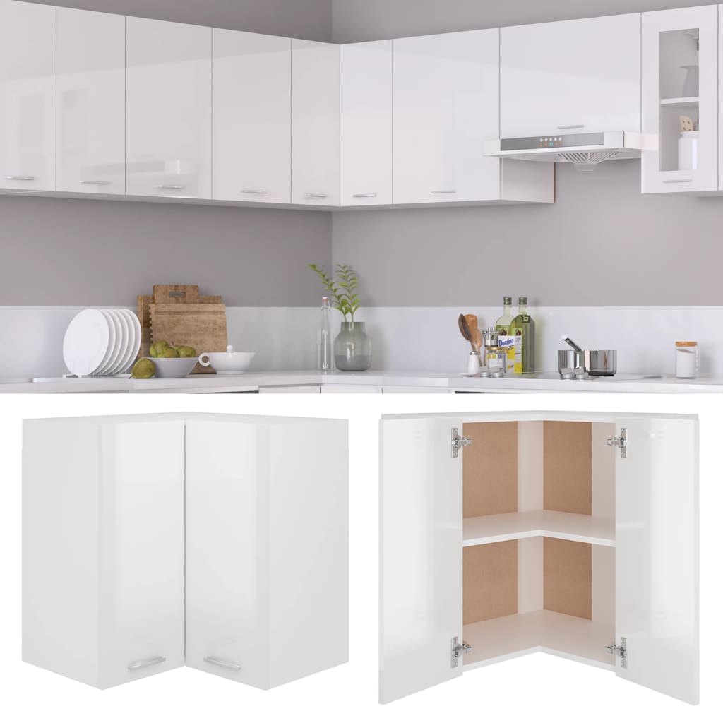 Hanging Corner Cabinet Lyon High Gloss White 57x57x60 cm Engineered Wood