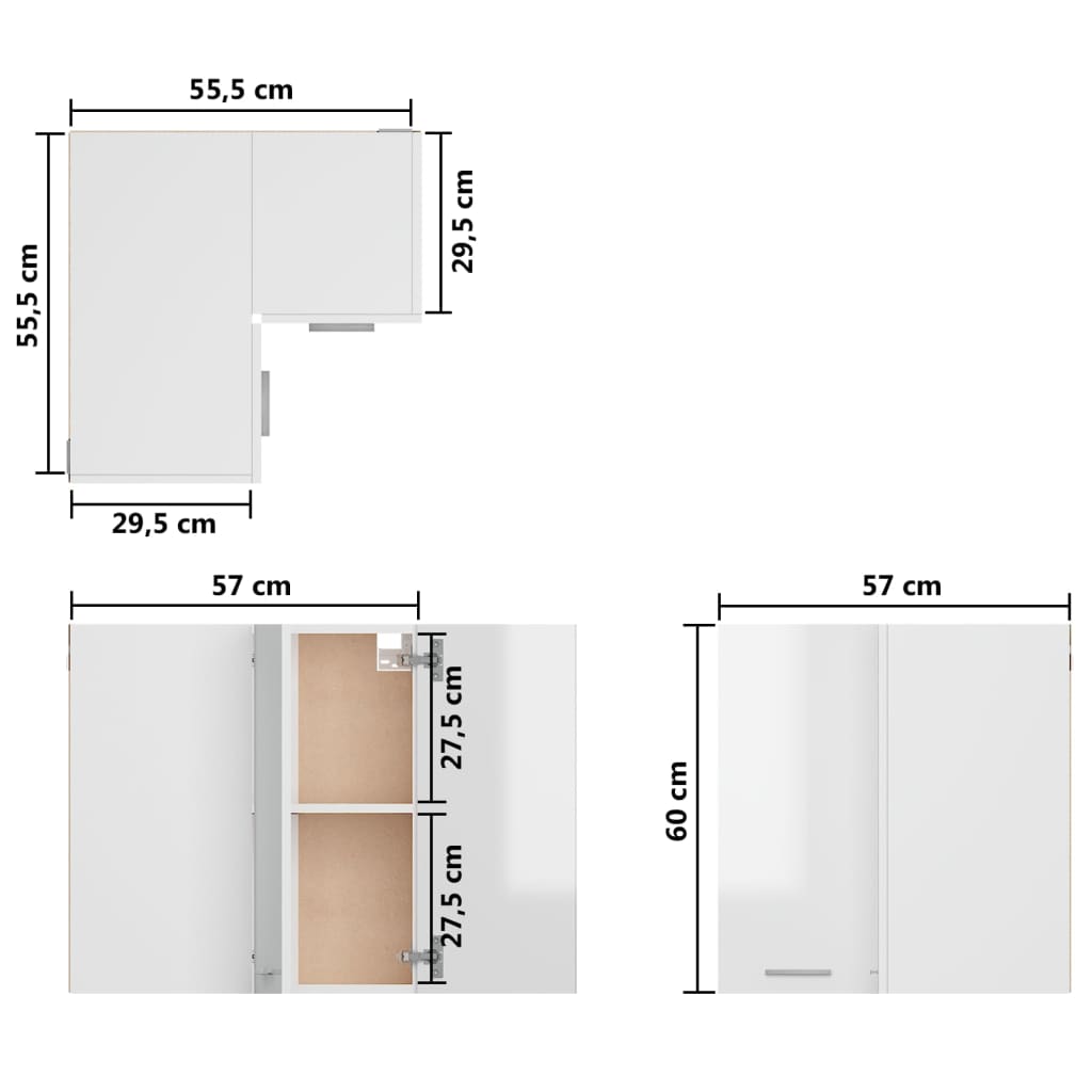 Hanging Corner Cabinet Lyon High Gloss White 57x57x60 cm Engineered Wood