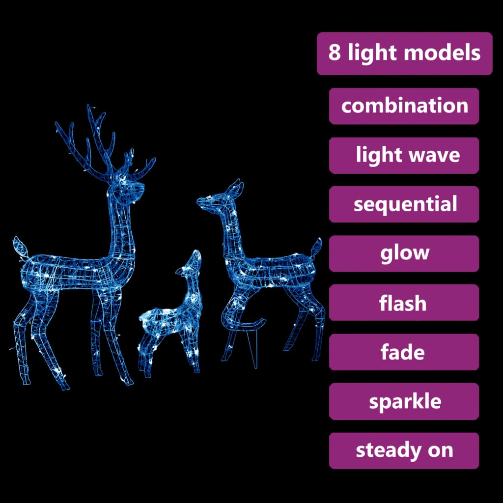 Acrylic Reindeer Family Christmas Decoration 300 LED Blue