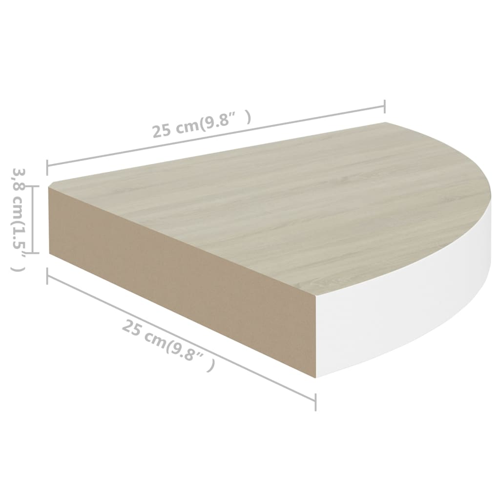 Wall Corner Shelves 2 pcs Oak and White 25x25x3.8 cm MDF