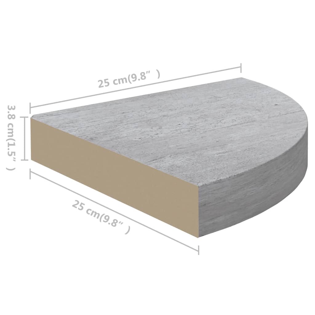 Wall Corner Shelves 2 pcs Concrete Grey 25x25x3.8 cm MDF