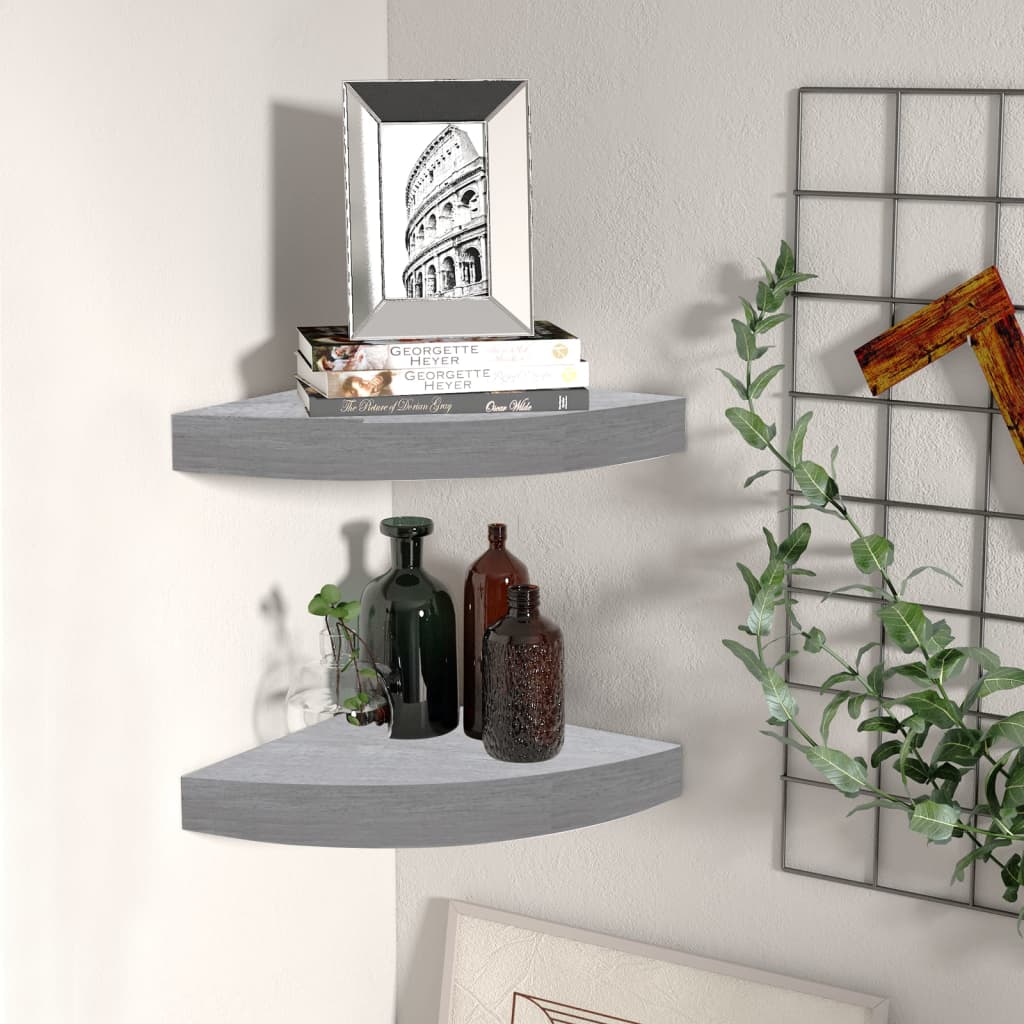 Wall Corner Shelves 2 pcs Concrete Grey 25x25x3.8 cm MDF