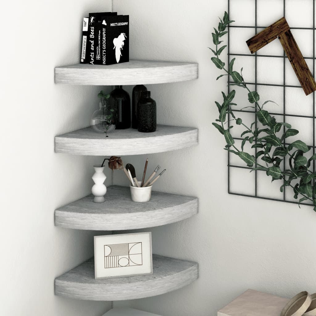 Wall Corner Shelves 4 pcs Concrete Grey 25x25x3.8 cm MDF