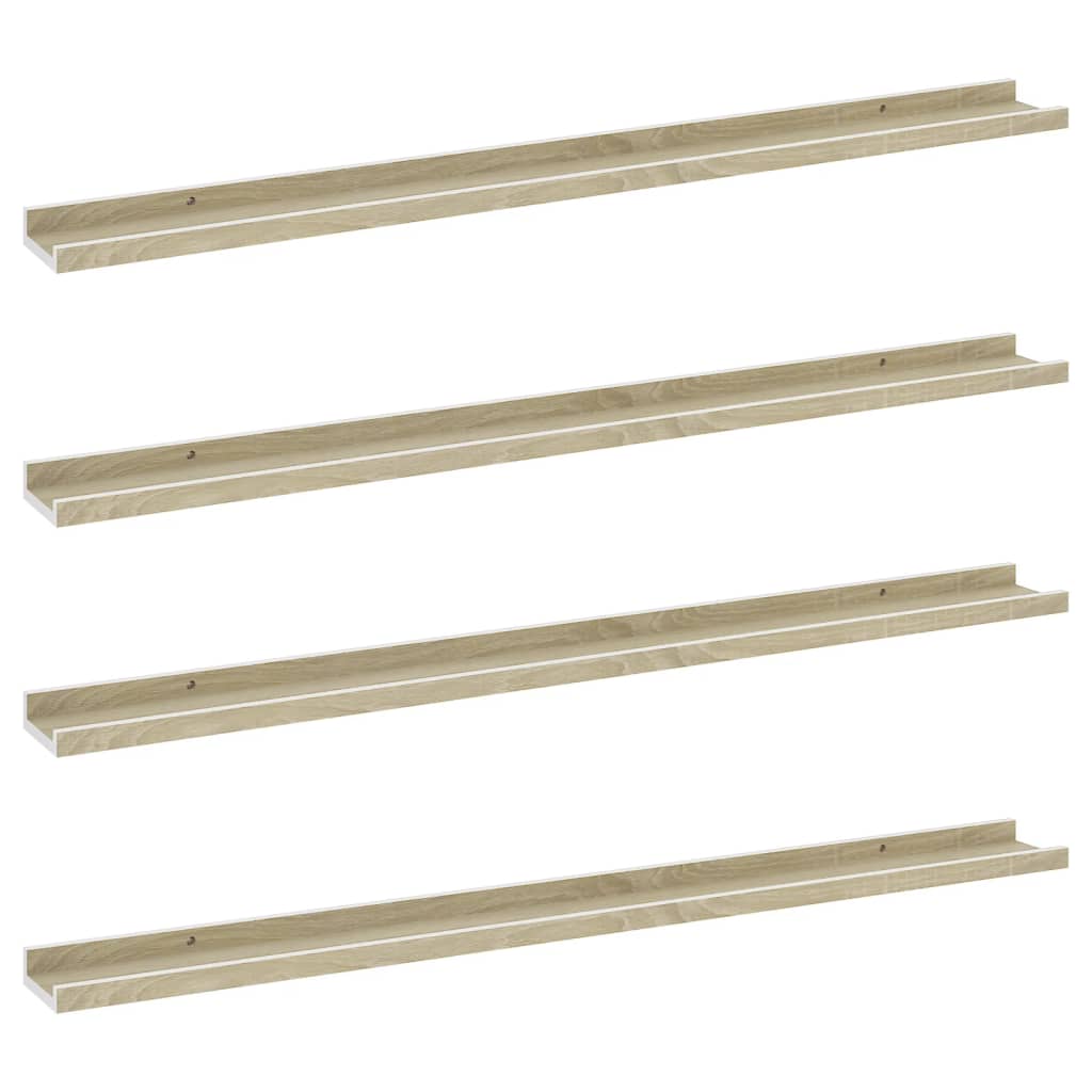 Wall Shelves 4 pcs White and Sonoma Oak 100x9x3 cm