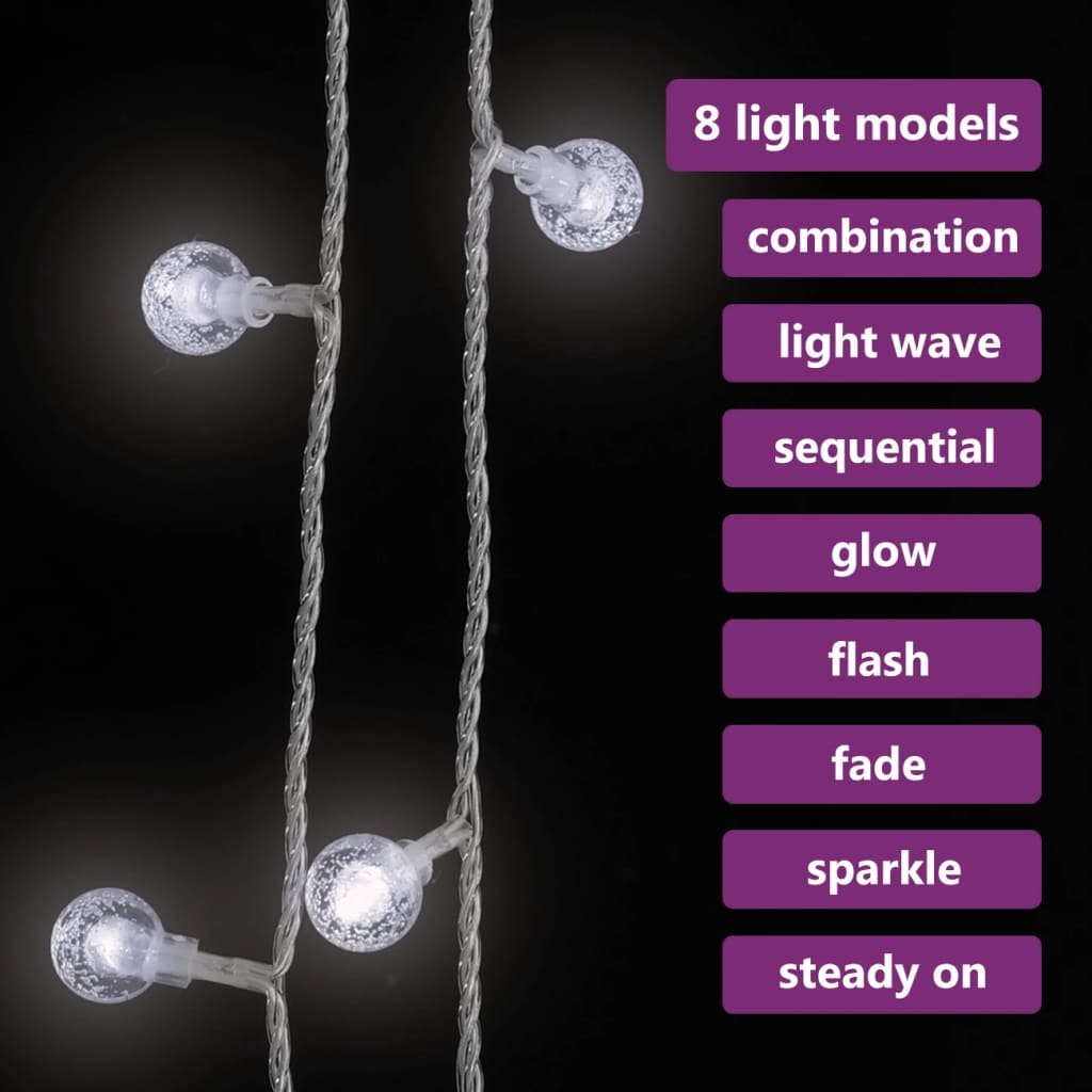 Globe Fairy String Lights 20m 200 LED Cold White 8 Function