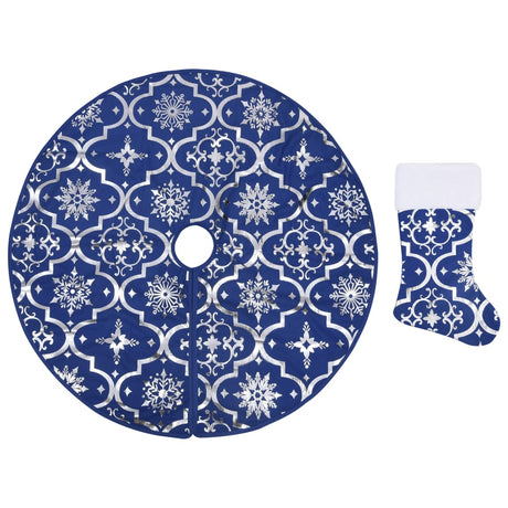 Luxury Christmas Tree Skirt with Sock Blue 90 cm Fabric