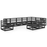 10 Piece Garden Lounge Set Black Solid Pinewood