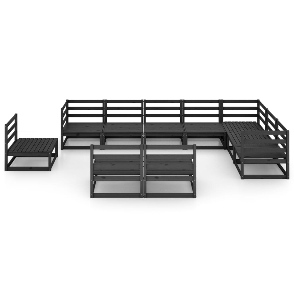 10 Piece Garden Lounge Set Black Solid Pinewood