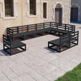 10 Piece Garden Lounge Set Black Solid Pinewood