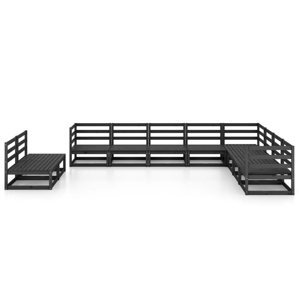 10 Piece Garden Lounge Set Black Solid Pinewood