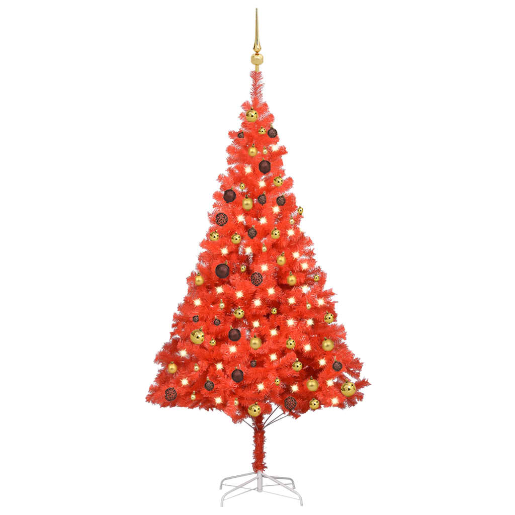 Artificial Pre-lit Christmas Tree with Ball Set Red 180 cm PVC