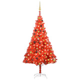 Artificial Pre-lit Christmas Tree with Ball Set Red 180 cm PVC