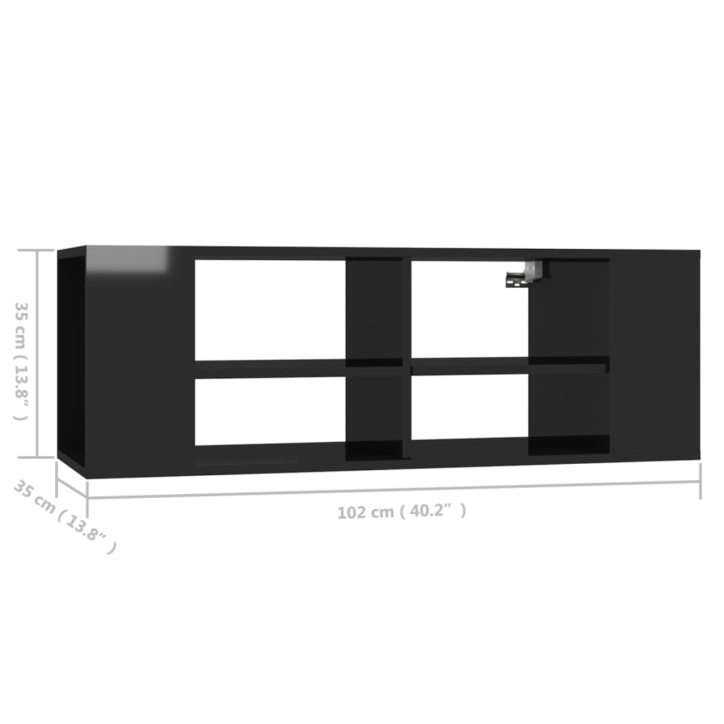 Wall-Mounted TV Cabinet High Gloss Black 102x35x35 cm Engineered Wood