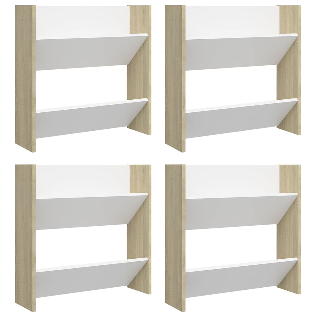 Wall Shoe Cabinets 4 pcs White&Sonoma Oak 60x18x60 cm Engineered Wood