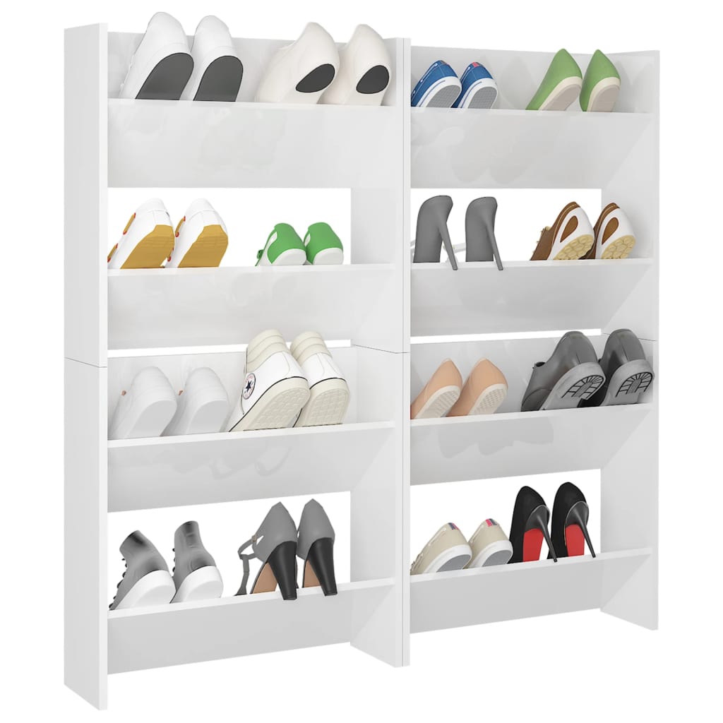 Wall Shoe Cabinets 4 pcs High Gloss White 60x18x60 cm Engineered Wood