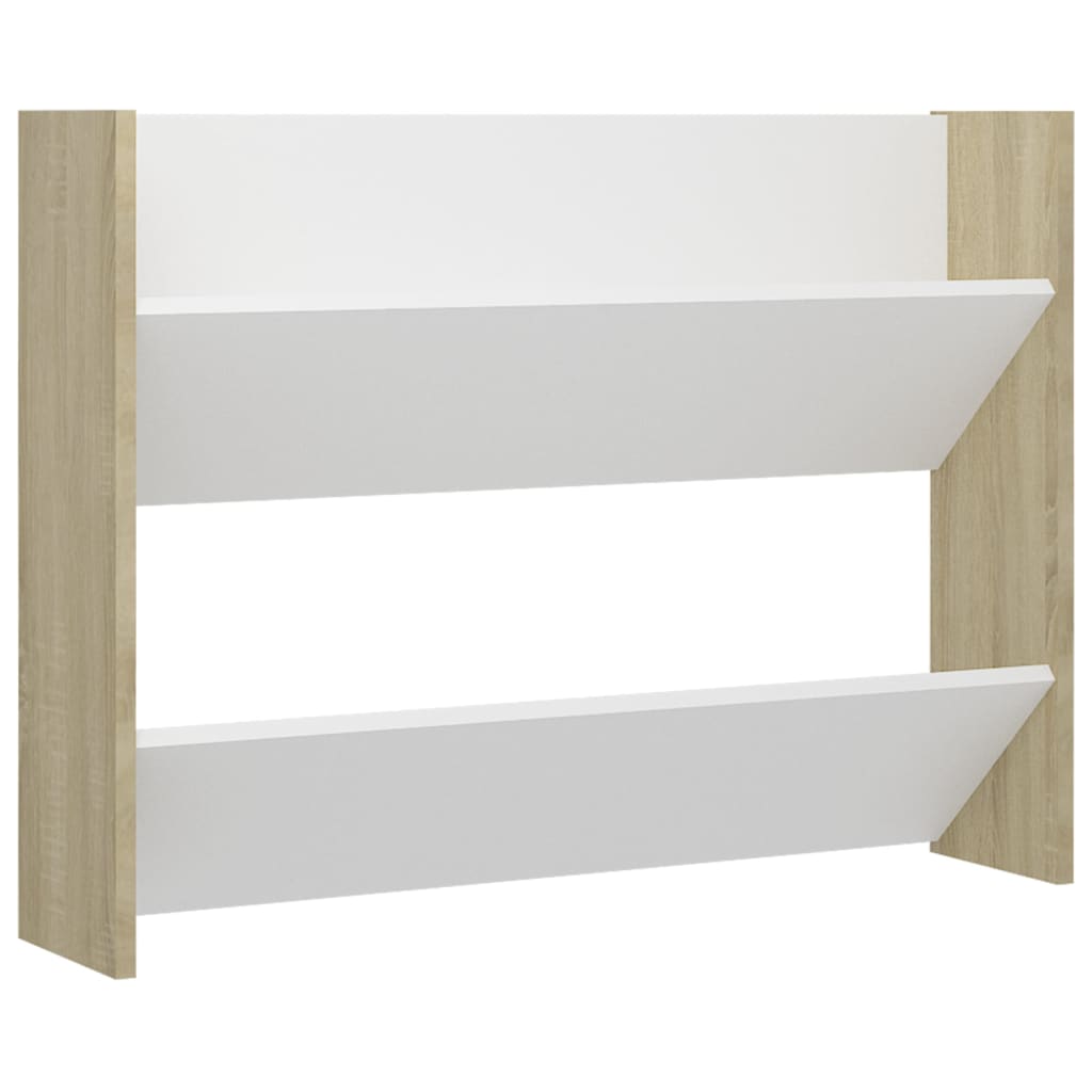 Wall Shoe Cabinet White and Sonoma Oak 80x18x60 cm Engineered Wood