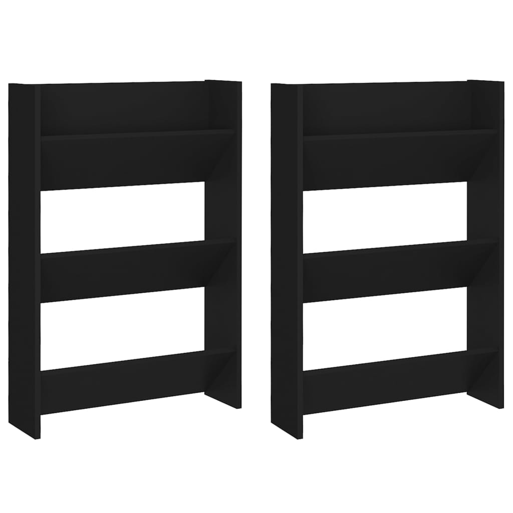 Wall Shoe Cabinets 2 pcs  Black 60x18x90 cm Engineered Wood