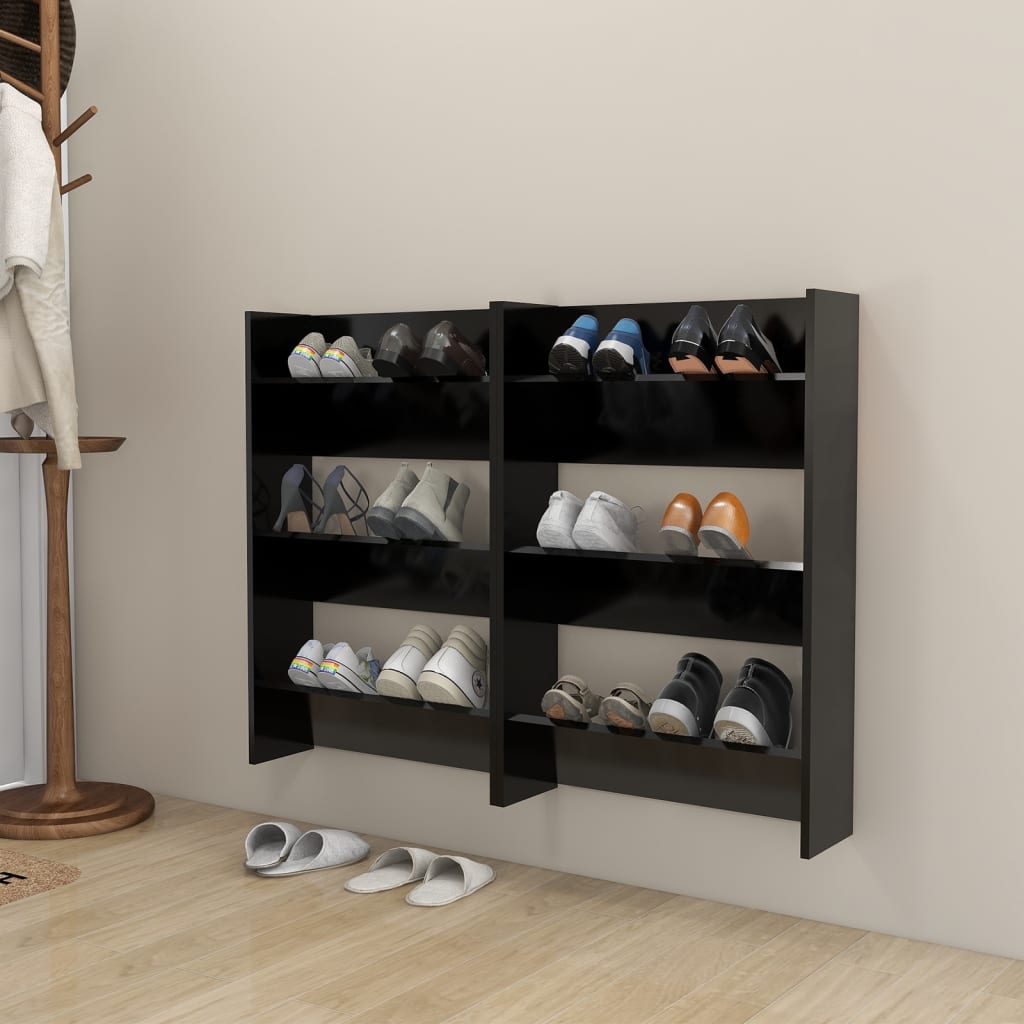 Wall Shoe Cabinets 2 pcs  Black 60x18x90 cm Engineered Wood