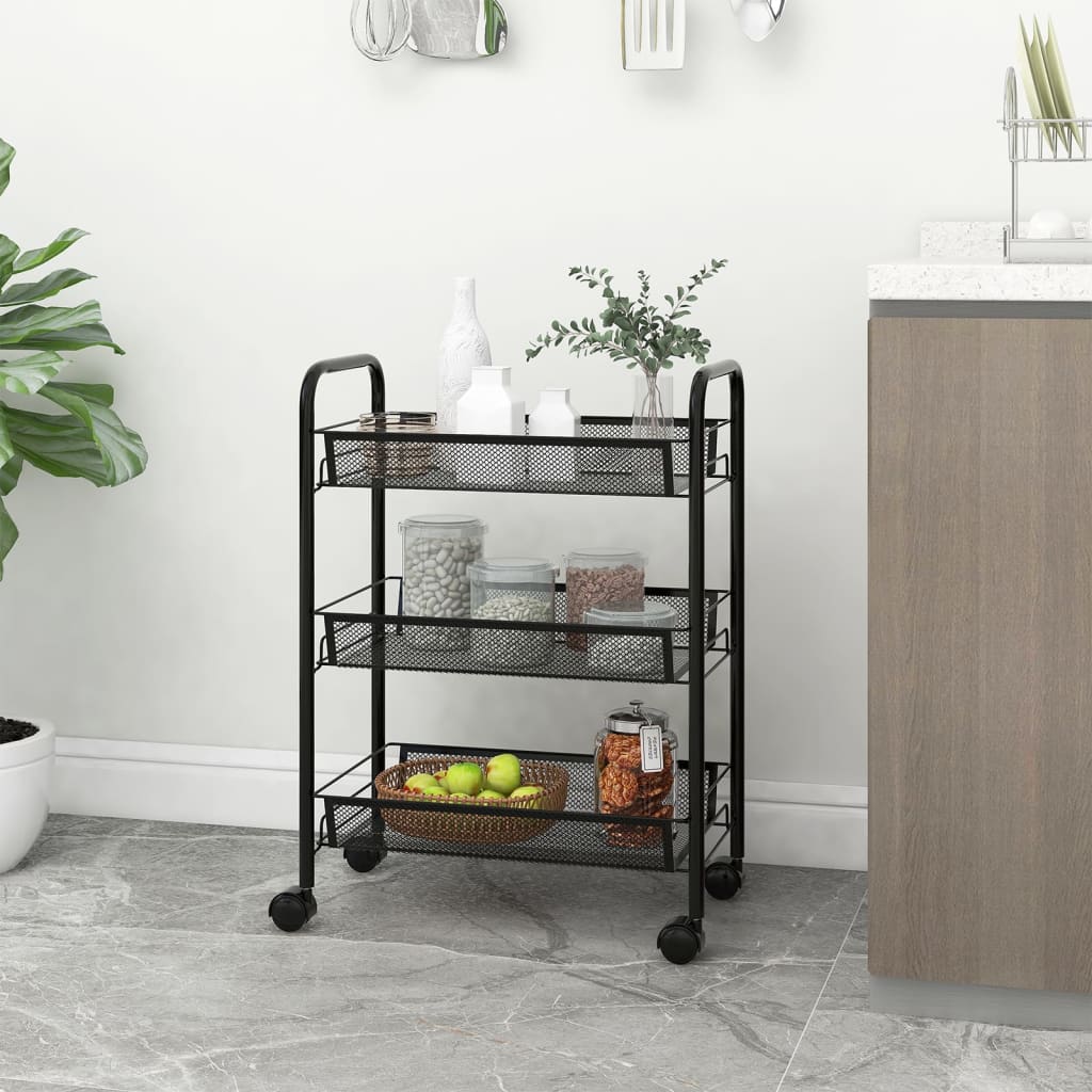 3-Tier Kitchen Trolley Black 46x26x64 cm Iron