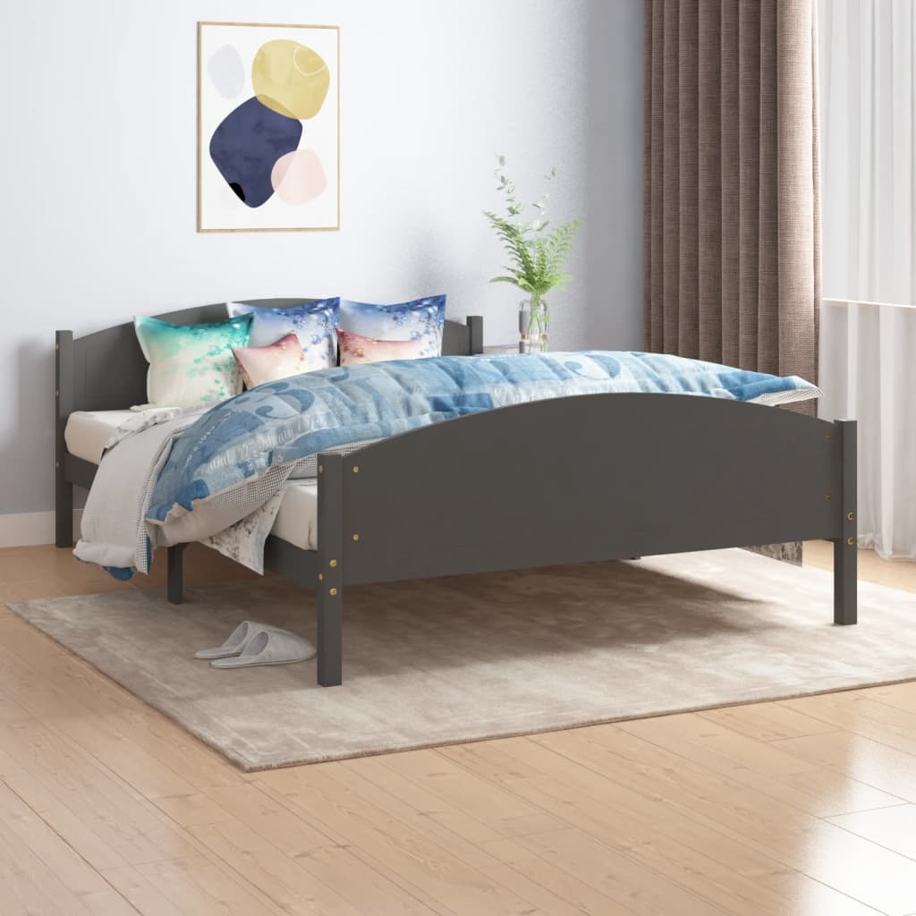 Bed Frame without Mattress Dark Grey Solid Pine Wood 160x200cm