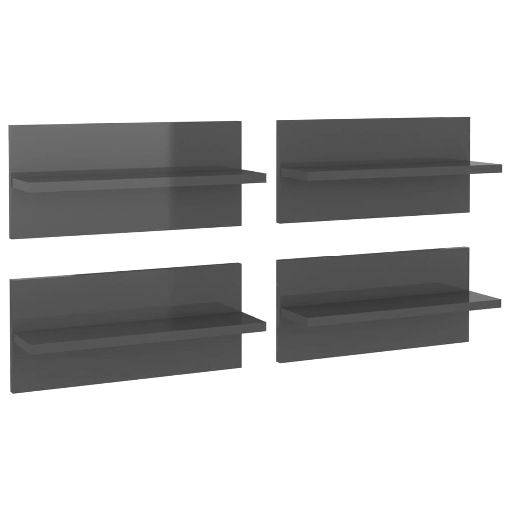 Wall Shelves 4 pcs High Gloss Grey 40x11.5x18 cm