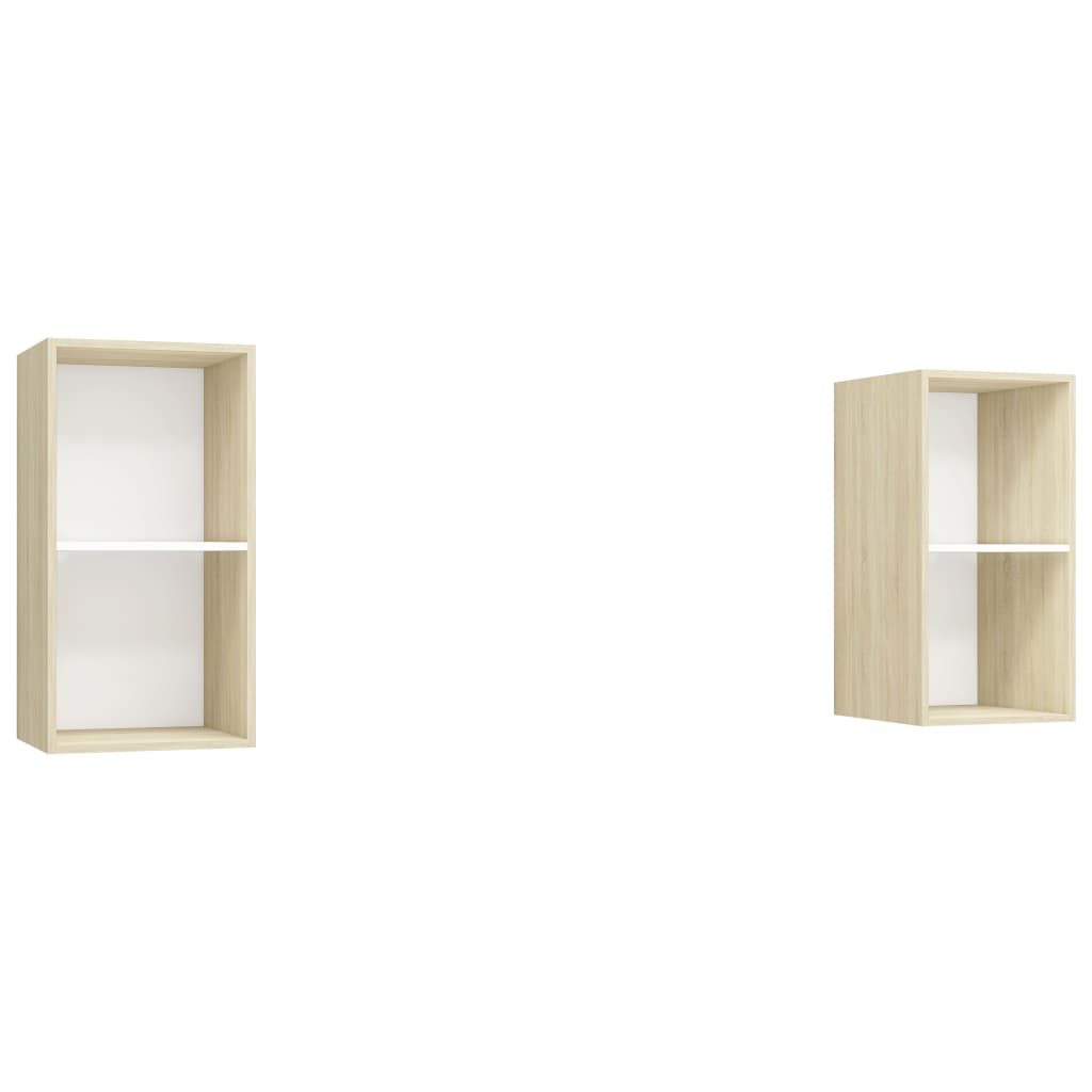 Wall-mounted TV Cabinets 2 pcs White and Sonoma Oak Engineered Wood