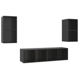 Wall-mounted TV Cabinets 4 pcs High Gloss Black Engineered Wood