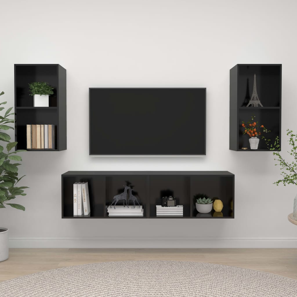 Wall-mounted TV Cabinets 4 pcs High Gloss Black Engineered Wood