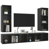 Wall-mounted TV Cabinets 4 pcs High Gloss Black Engineered Wood