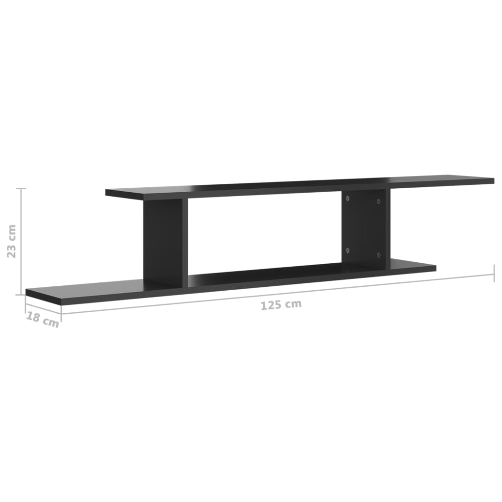 Wall-Mounted TV Shelf High Gloss Black 125x18x23 cm Engineered Wood