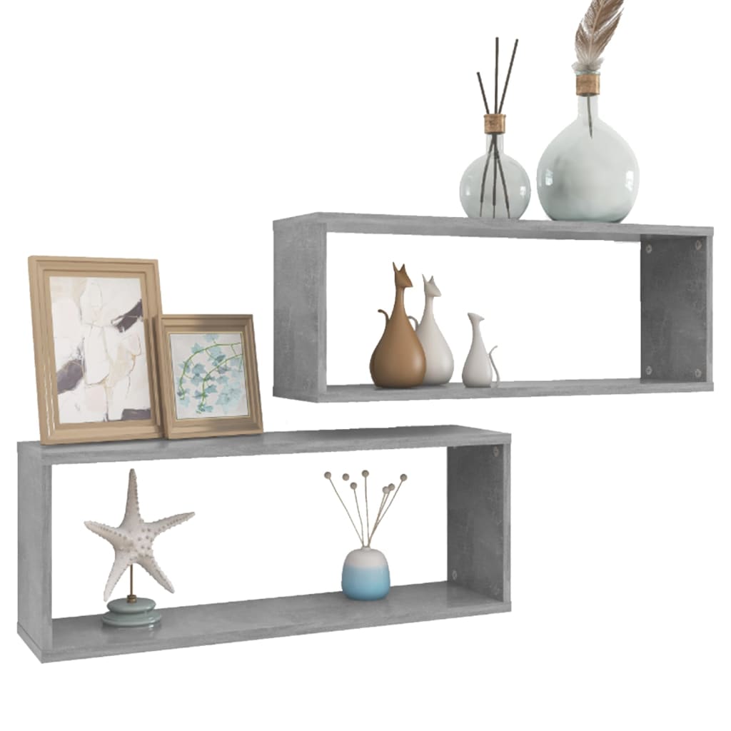 Wall Cube Shelf 2 pcs Concrete Grey 60x15x23 cm Engineered Wood