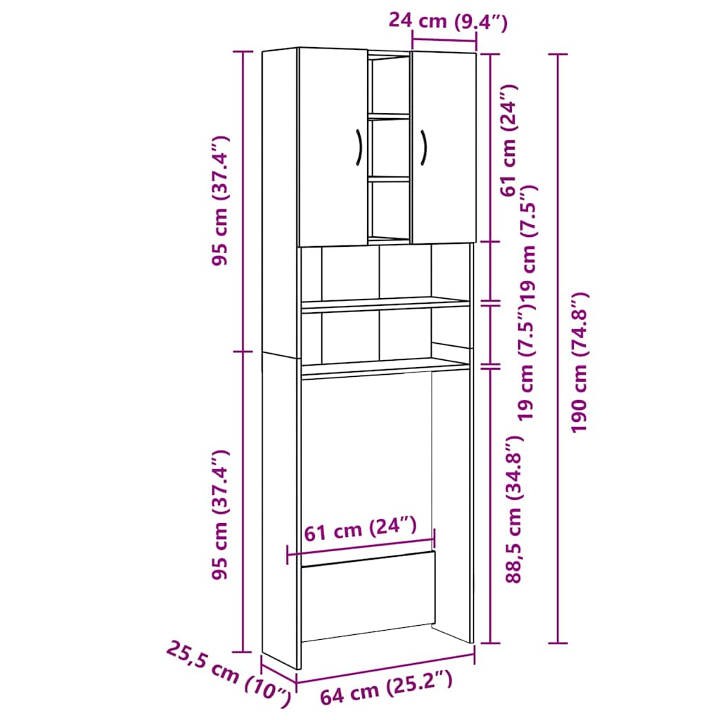 Washing Machine Cabinet Concrete Grey 64x25.5x190 cm