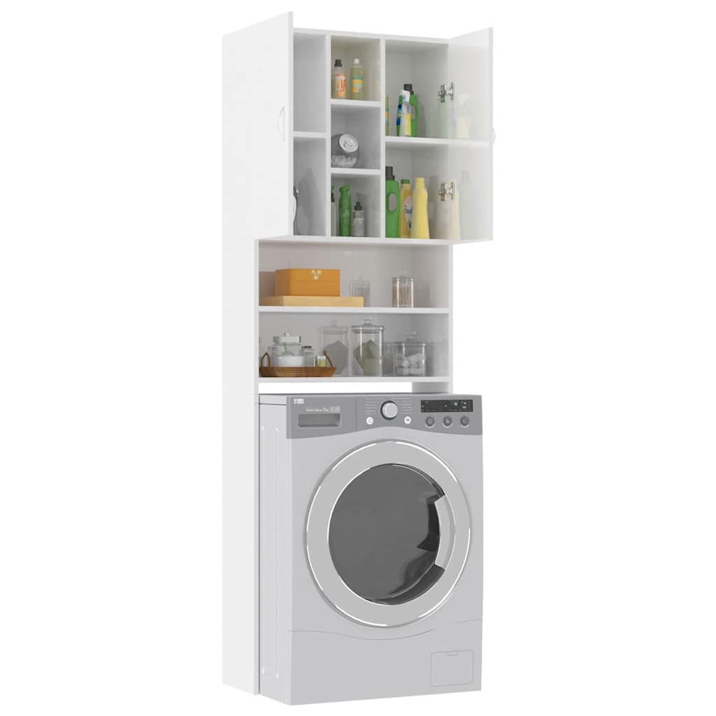 Washing Machine Cabinet High Gloss White 64x25.5x190 cm