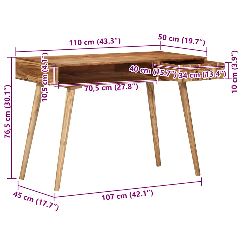 Writing Desk 110x50x76 cm Solid Wood Acacia