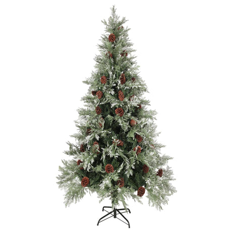 Christmas Tree with Pine Cones Green and White 225 cm PVC&PE