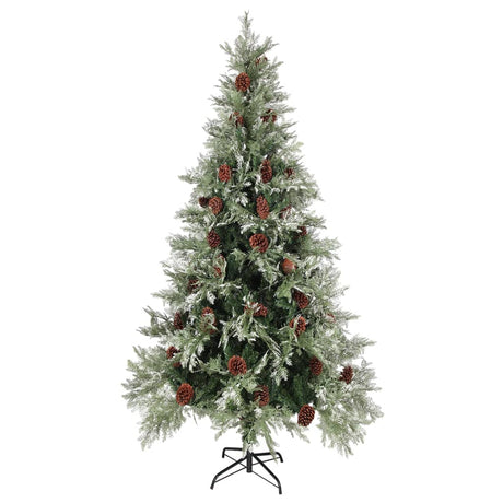 Pre-lit Christmas Tree with Pine Cones Green&White 225 cm PVC&PE