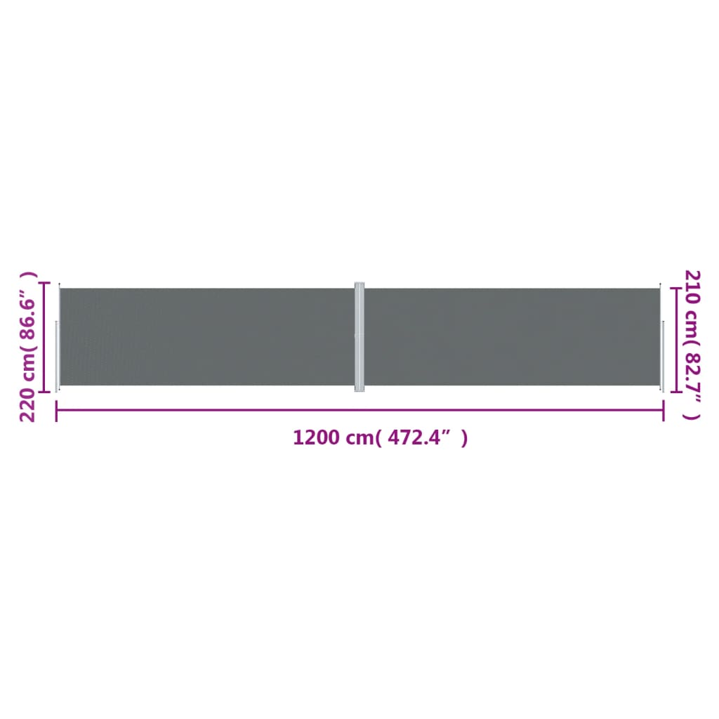 Retractable Side Awning Anthracite 220x1200 cm