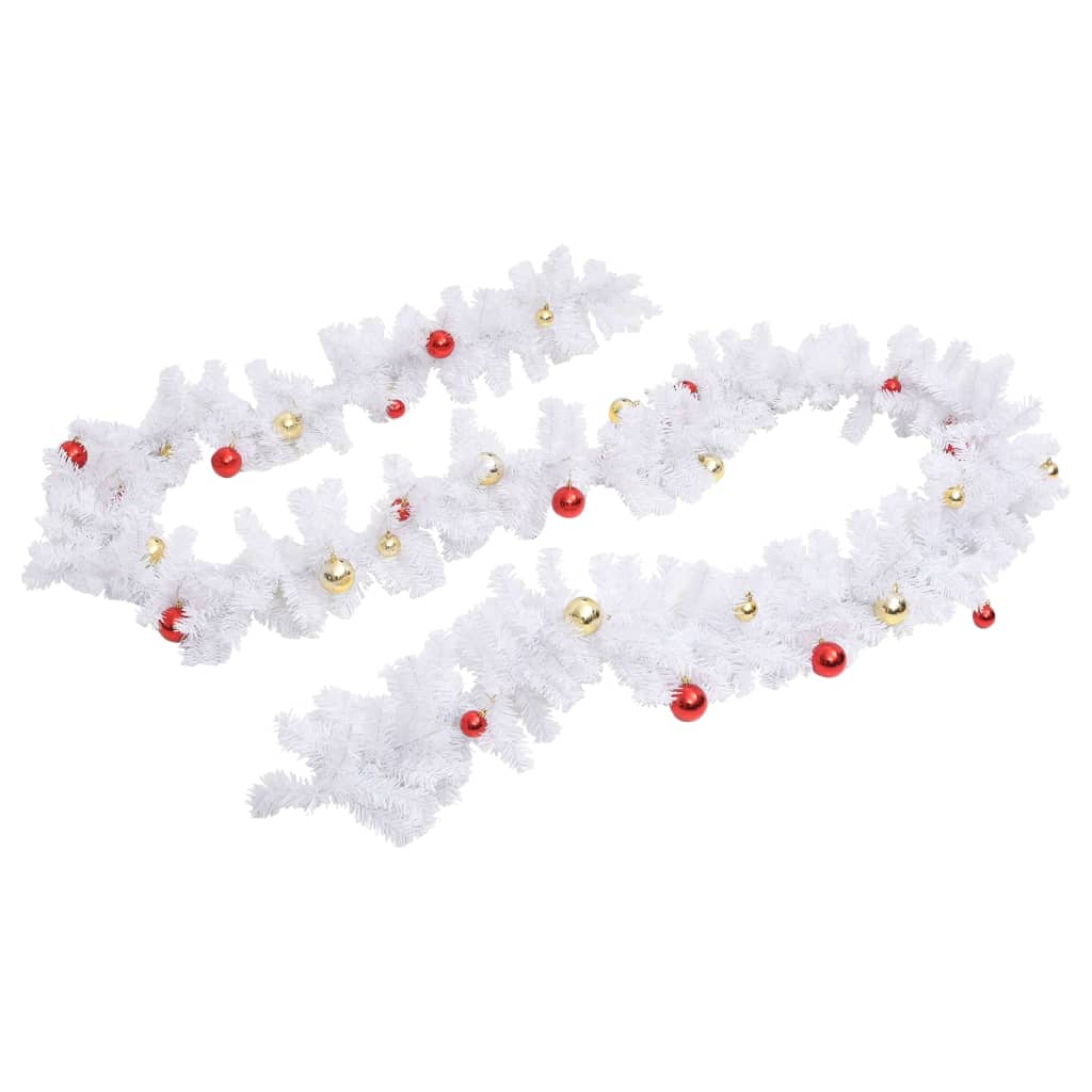 Christmas Garland Decorated with Baubles White 5 m