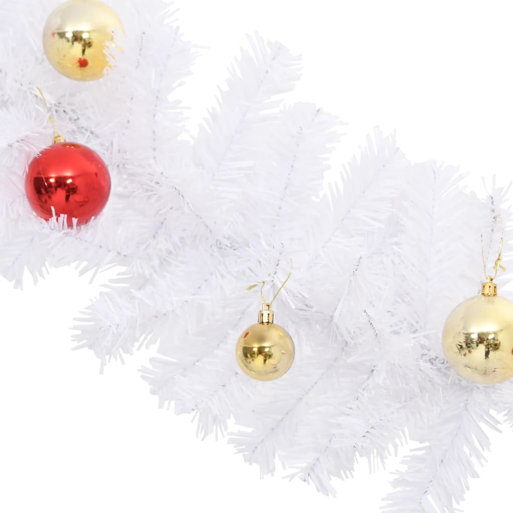 Christmas Garland Decorated with Baubles White 5 m