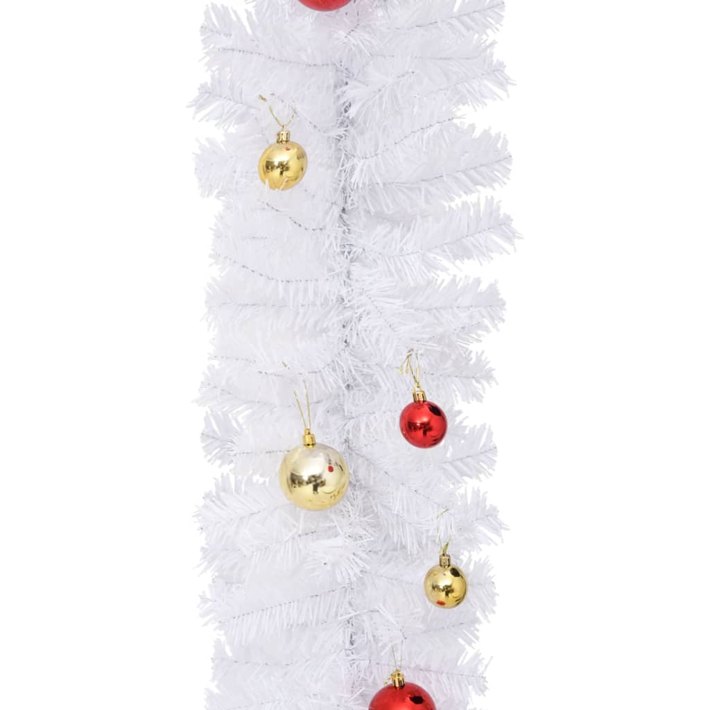 Christmas Garland Decorated with Baubles White 10 m