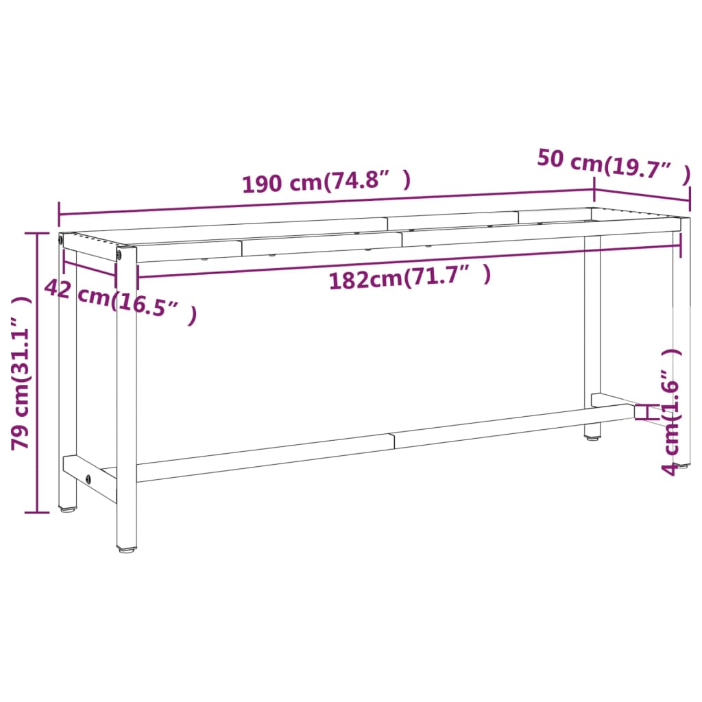 Work Bench Frame Matte Black and Matte Red 190x50x79 cm Metal