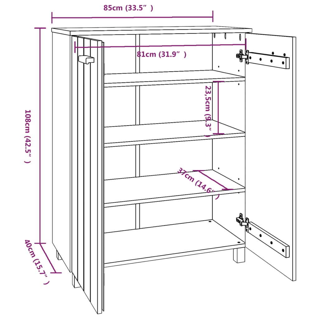 Shoe Cabinet HAMAR White 85x40x108 cm Solid Wood Pine