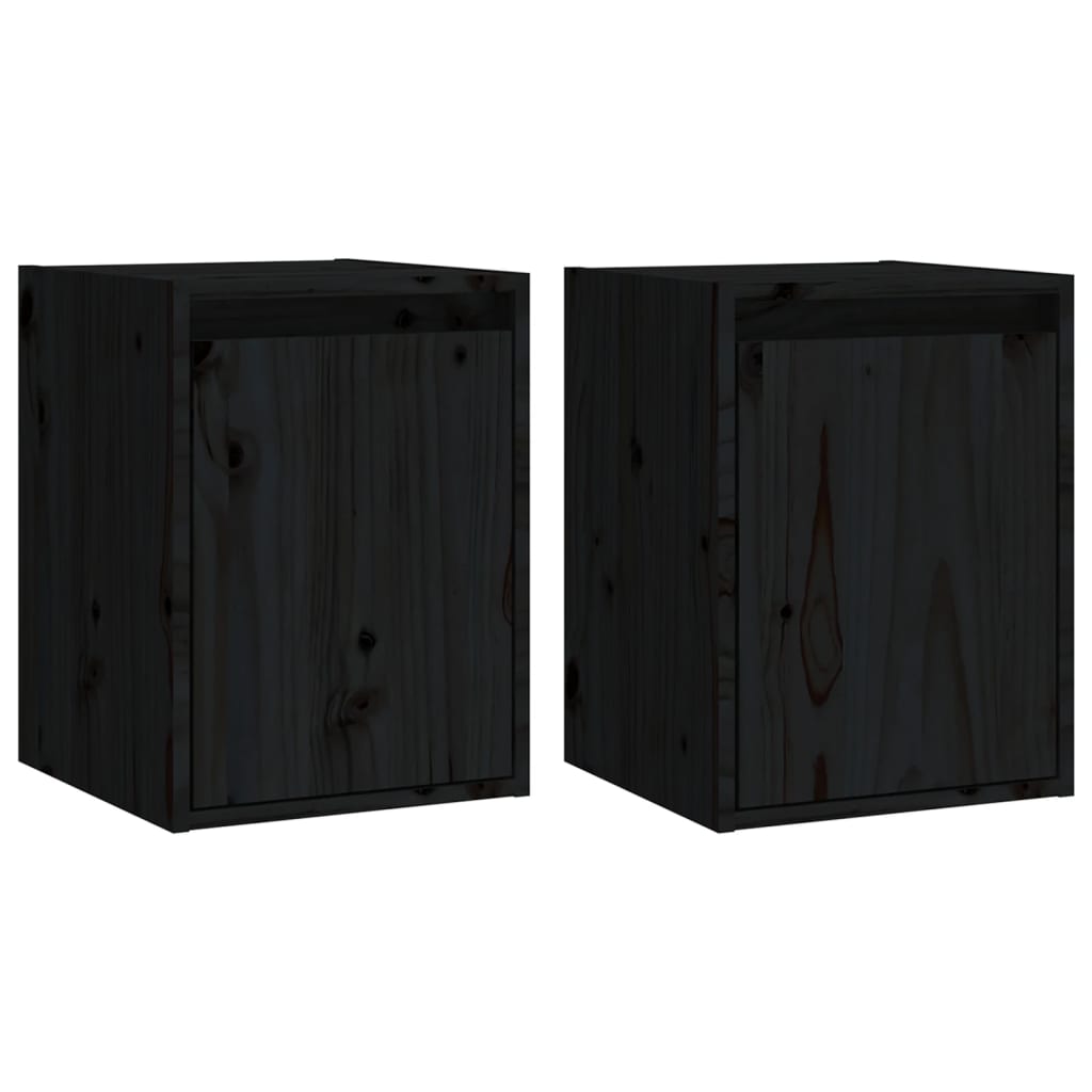 Wall Cabinets 2 pcs Black 30x30x40 cm Solid Wood Pine