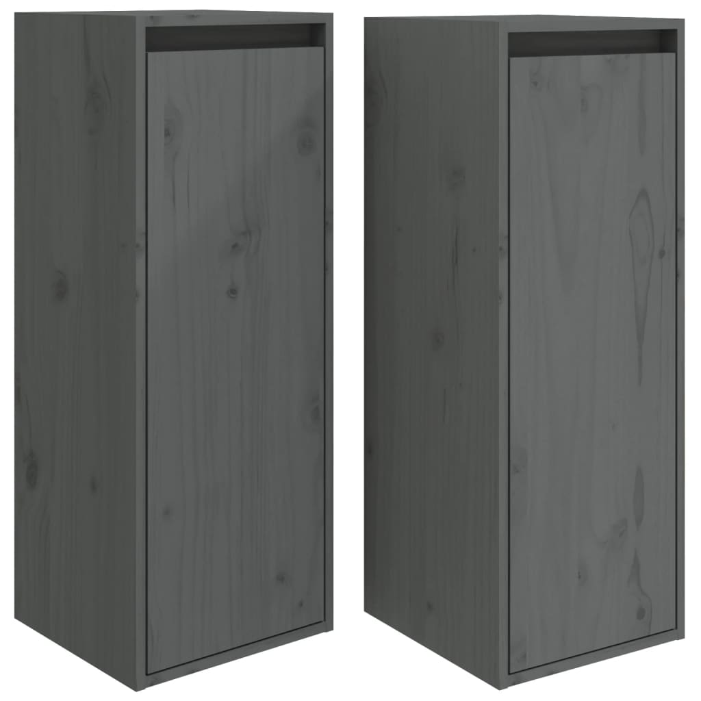 Wall Cabinets 2 pcs Grey 30x30x80 cm Solid Wood Pine