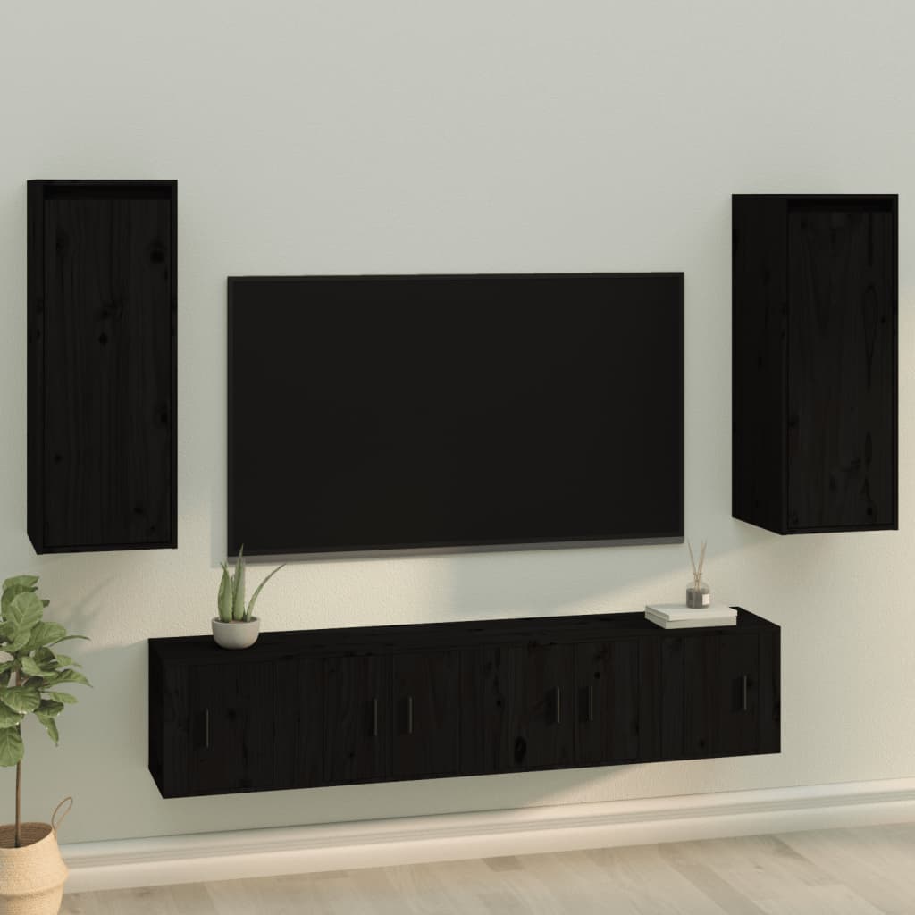 Wall Cabinets 2 pcs Black 30x30x80 cm Solid Wood Pine