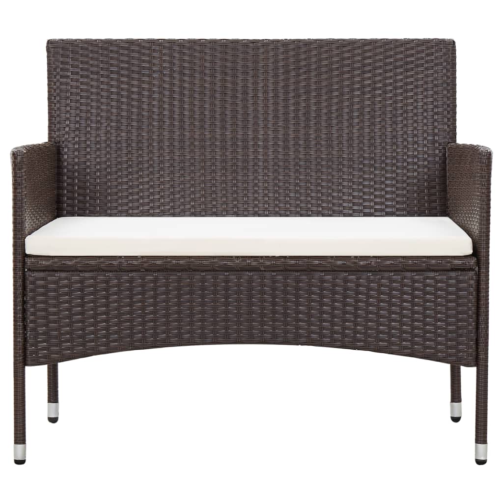 Garden Bench with Cushion Poly Rattan Brown