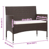 Garden Bench with Cushion Poly Rattan Brown