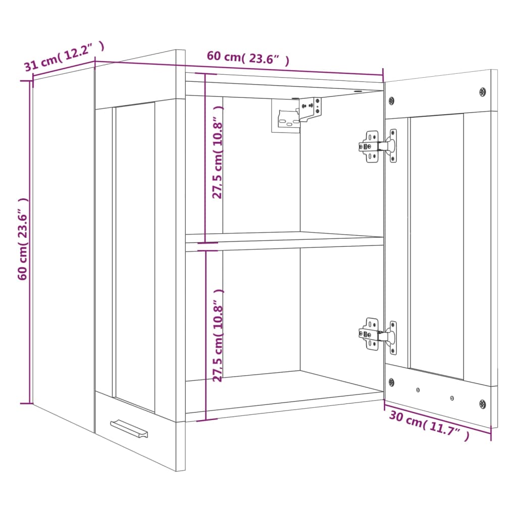 Hanging Glass Cabinet Lyon Brown Oak 60x31x60 cm Engineered Wood